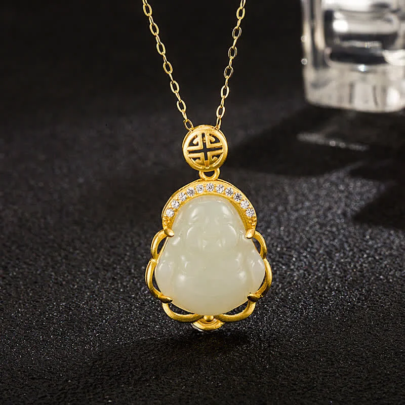 Shop Classic Women's Necklaces & Pendants with a Modern Twist-Buddha Stones 925 Sterling Silver Laughing Buddha Hetian White Jade Protection Necklace Pendant Shop Classic Women's Necklaces & Pendants with a Modern Twist-Buddha Stones 925 Sterling Silver Laughing Buddha Hetian White Jade Protection Necklace Pendant