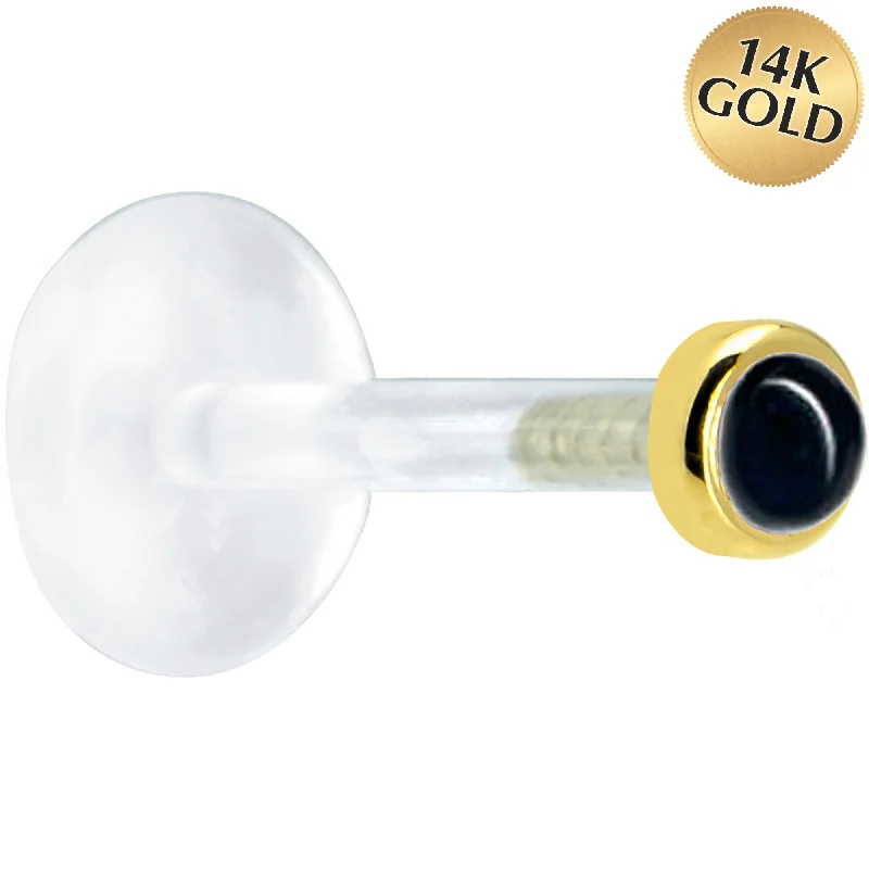 Women's Earrings – Elegant Designs for Every Personality--16 Gauge 5/16 Solid 14KT Yellow Gold 2mm Genuine Onyx Bioplast Tragus Earring Stud