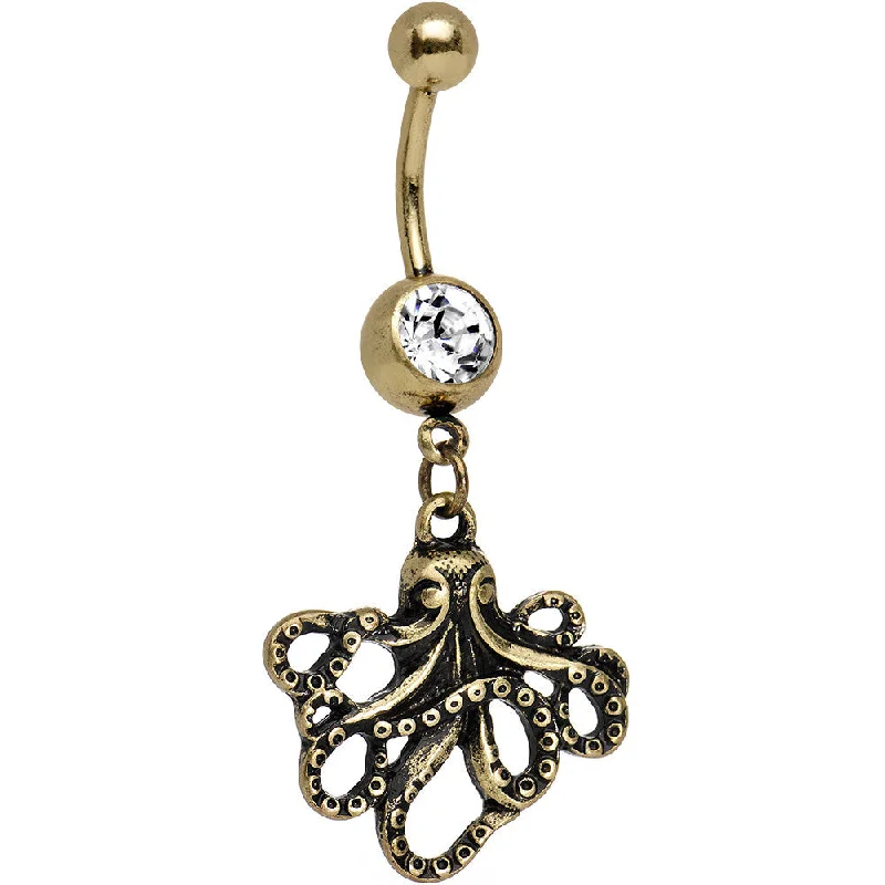 Stylish Belly Rings for Glamorous Look -Clear Anodized Antiqued Octopus Dangle Belly Ring Stylish Belly Rings for Glamorous Look -Clear Anodized Antiqued Octopus Dangle Belly Ring