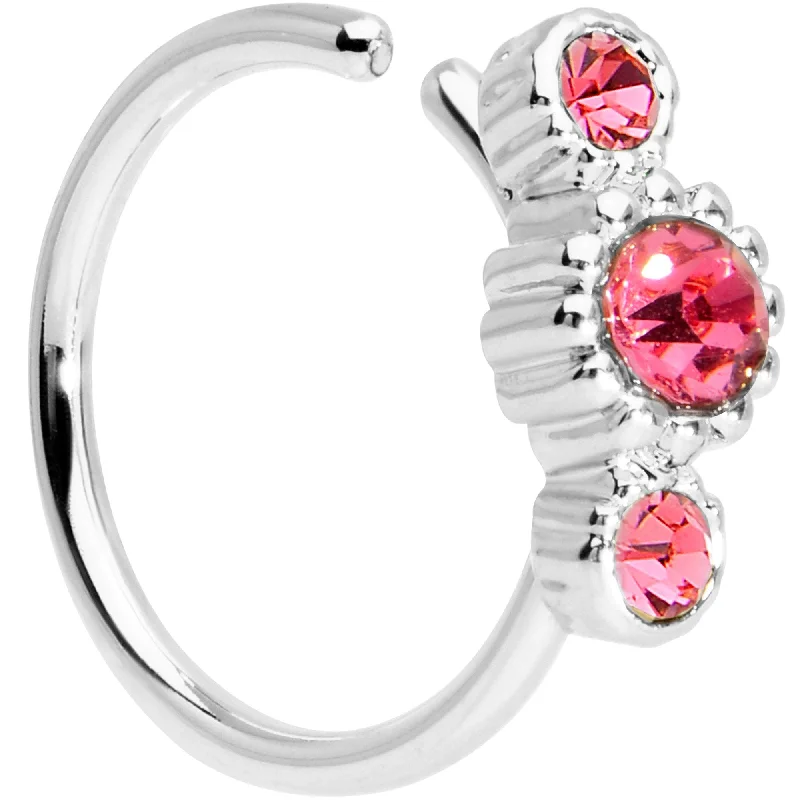 Elegant Nose Rings with Luxurious Look -20 gauge 5/16 Pink CZ Fashion Fusion Seamless Circular Ring Elegant Nose Rings with Luxurious Look -20 gauge 5/16 Pink CZ Fashion Fusion Seamless Circular Ring