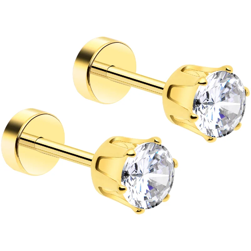 Women's Earrings – Elegant Designs for Every Personality--14k Yellow Gold Plated 4mm CZ Flat Back Stud Earrings - 1 Pair Women's Earrings – Elegant Designs for Every Personality--14k Yellow Gold Plated 4mm CZ Flat Back Stud Earrings - 1 Pair