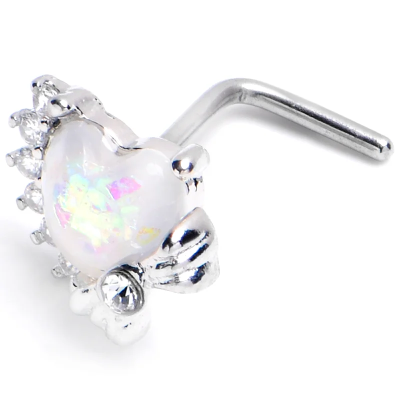 Trendy Nose Rings for Stunning Looks -20 Gauge 7mm White Faux Opal Sunny Heart L Shape Nose Ring Trendy Nose Rings for Stunning Looks -20 Gauge 7mm White Faux Opal Sunny Heart L Shape Nose Ring