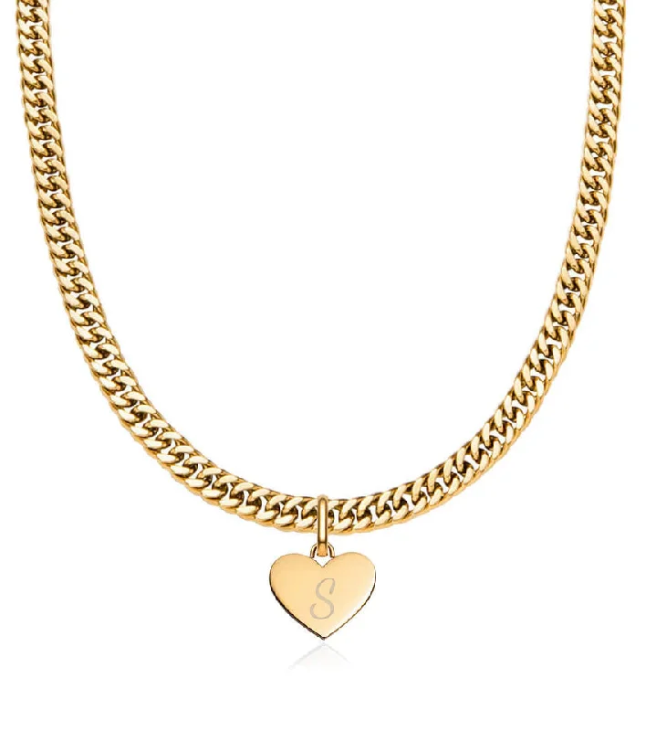 Shop Classic Women's  Necklaces & Pendants with a Modern Twist-Heart Curb Chain Necklace (Gold)