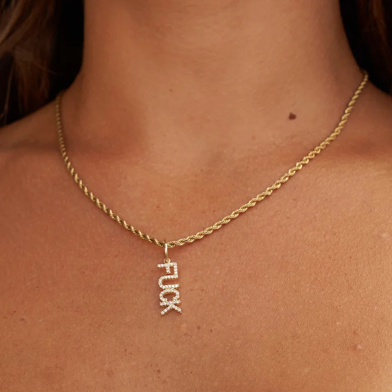 Shop Classic Women's Necklaces & Pendants with a Modern Twist-"Fuck" Pendant - Yellow Gold Shop Classic Women's Necklaces & Pendants with a Modern Twist-"Fuck" Pendant - Yellow Gold
