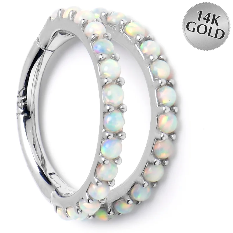 Nose Rings for New Piercings -16 Gauge 5/16 Solid 14KT White Gold Synthetic Opal Hinged Segment Ring Nose Rings for New Piercings -16 Gauge 5/16 Solid 14KT White Gold Synthetic Opal Hinged Segment Ring