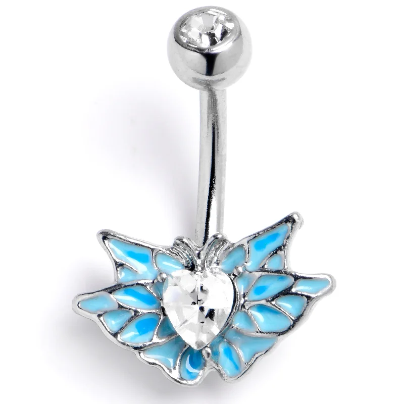 Simple Belly Rings with Elegant Accents -Clear Gem Heart Butterfly Blue Belly Ring