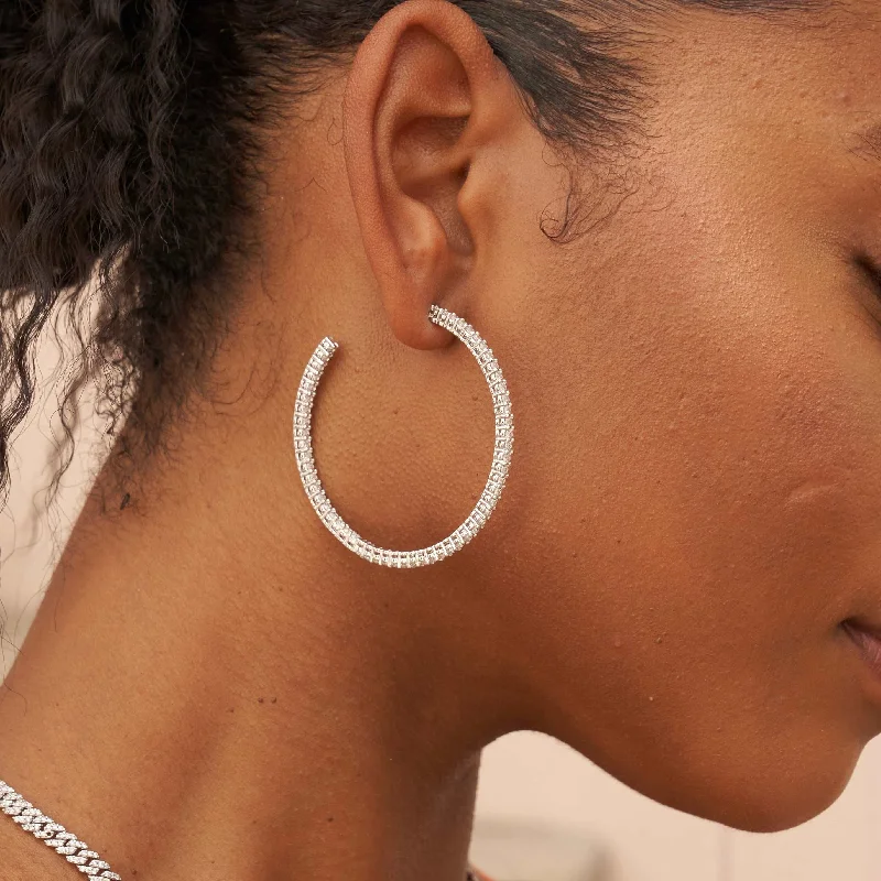 Women's Earrings – Elegant Designs for Every Personality--Medium Eternity Hoop Earrings in White Gold