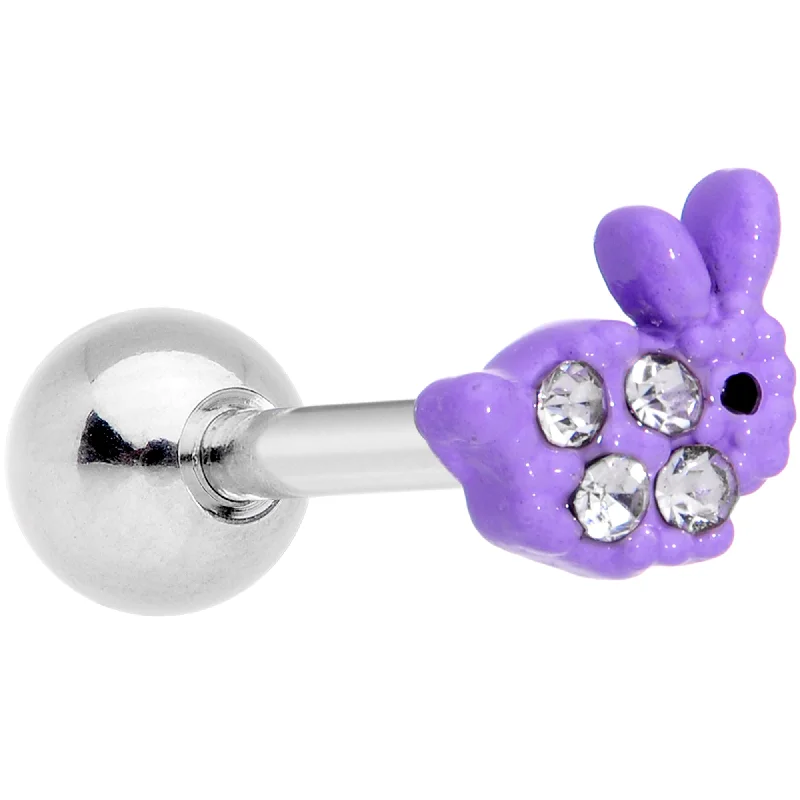 Women's Earrings – Elegant Designs for Every Personality--16 Gauge 1/4 Clear Gem Purple Easter Bunny Cartilage Tragus Earring
