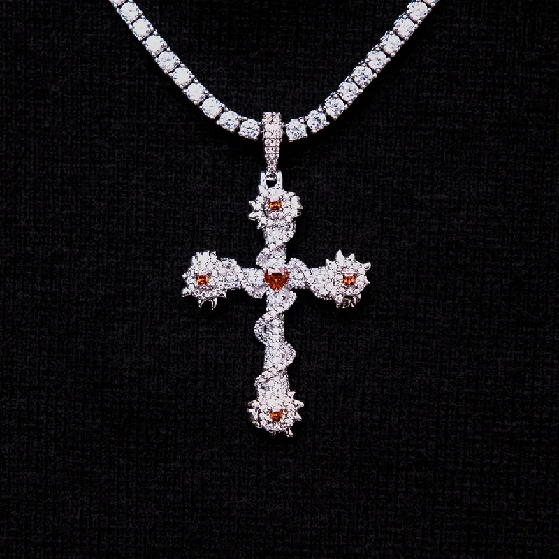 Exclusive Men's Necklaces & Pendants for the Modern Gentleman-Ruby Iced Spiked Cross Exclusive Men's Necklaces & Pendants for the Modern Gentleman-Ruby Iced Spiked Cross