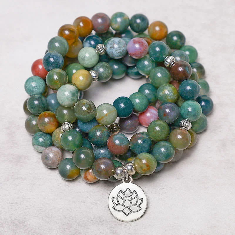 Stylish Personalized Bracelets for Men-Buddha Stones 108 Mala Beads Indian Agate Lotus OM Buddha Tree of life Positive Calm Bracelet