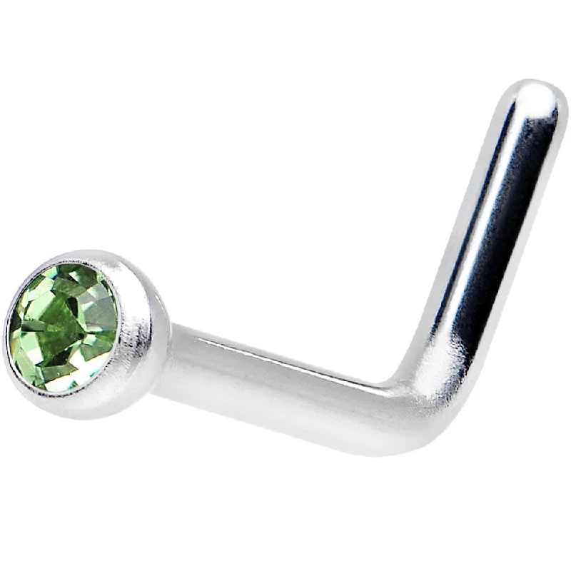 Nose Rings for Everyday Chic Looks -18 Gauge Peridot L-Shaped Nose Ring Created with Crystals Nose Rings for Everyday Chic Looks -18 Gauge Peridot L-Shaped Nose Ring Created with Crystals
