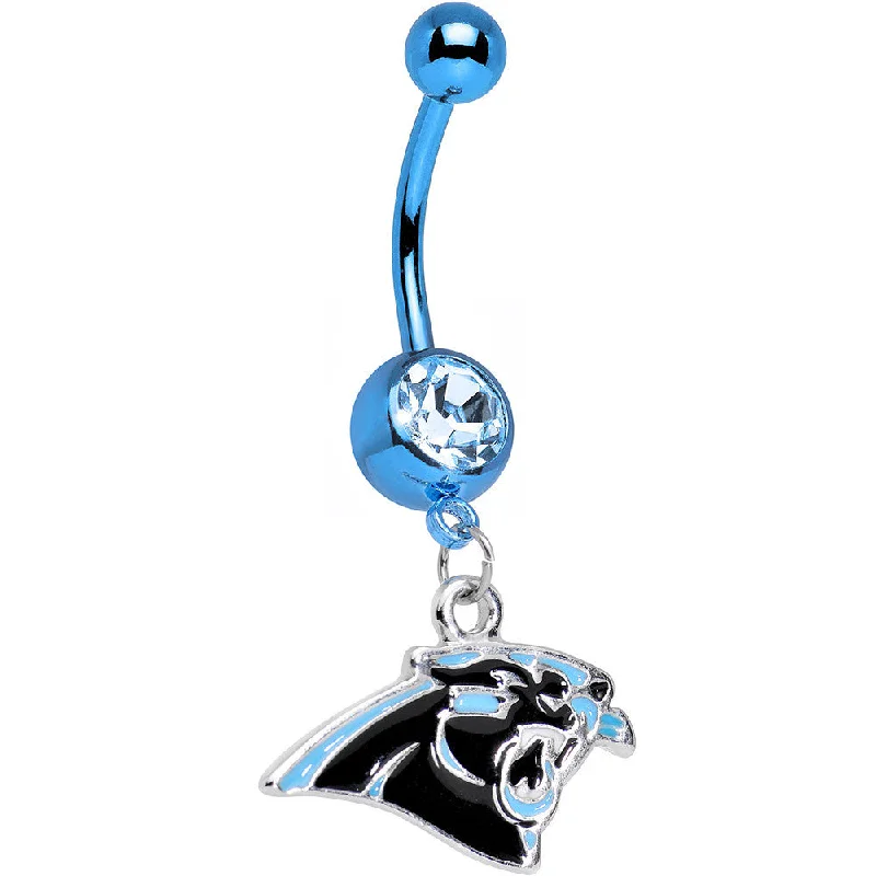 Belly Rings with Stone Detailing for Bold Looks -Officially Licensed NFL Carolina Panthers Dangle Belly Ring Belly Rings with Stone Detailing for Bold Looks -Officially Licensed NFL Carolina Panthers Dangle Belly Ring