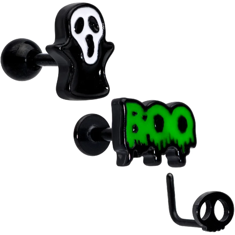 Women's Earrings – Elegant Designs for Every Personality--16 Gauge 20 Gauge Black Halloween Cartilage Labret Nose Ring Set of 3