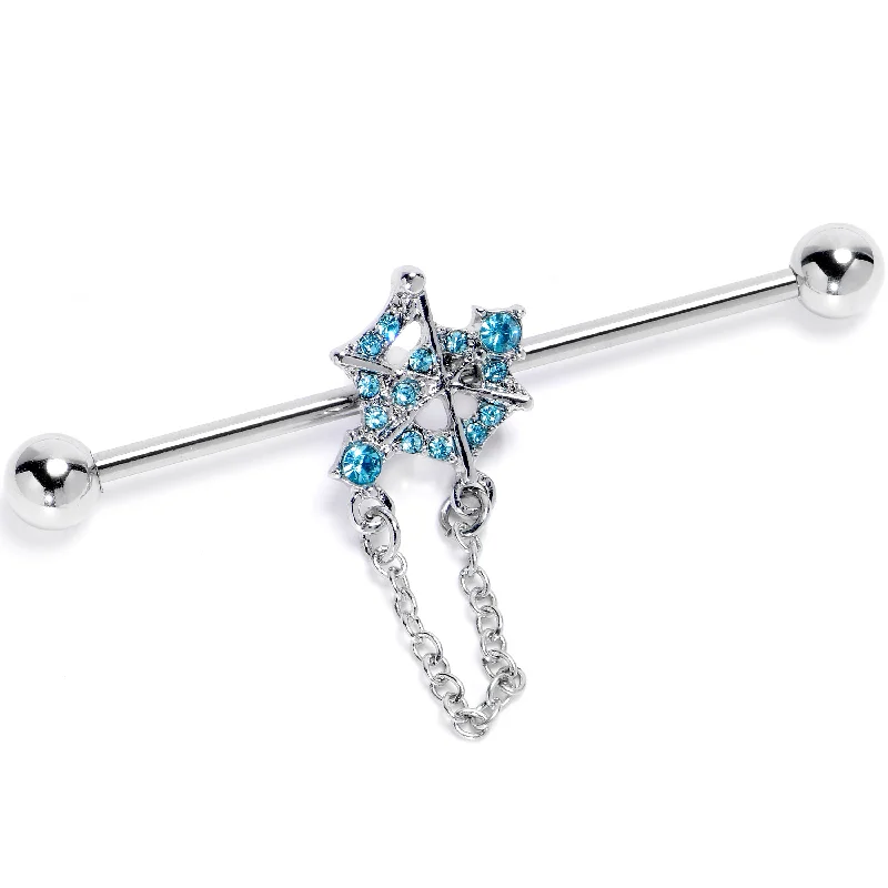 Women's Earrings – Elegant Designs for Every Personality--14 Gauge Blue Gem Spiderweb Chain Dangle Industrial Barbell 38mm Women's Earrings – Elegant Designs for Every Personality--14 Gauge Blue Gem Spiderweb Chain Dangle Industrial Barbell 38mm