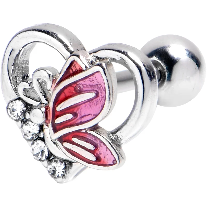 Women's Earrings – Elegant Designs for Every Personality--16 Gauge 1/4 Clear Gem Butterfly Love Heart Cartilage Tragus Earring