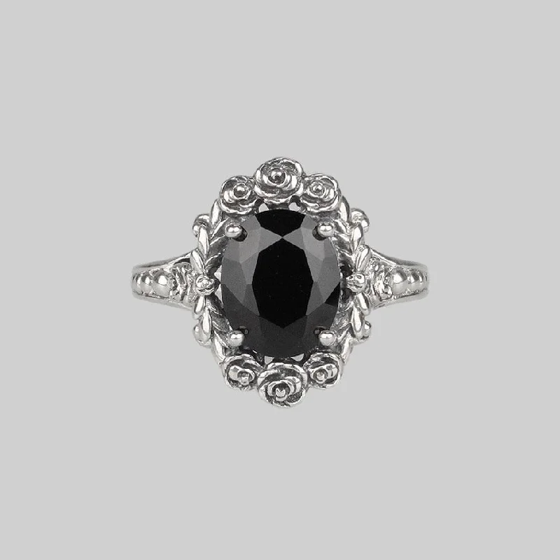 Chic Women's Rings for Fashion-Forward Looks-MARIA. Rose Wreath Onyx Silver Cocktail Ring Chic Women's Rings for Fashion-Forward Looks-MARIA. Rose Wreath Onyx Silver Cocktail Ring