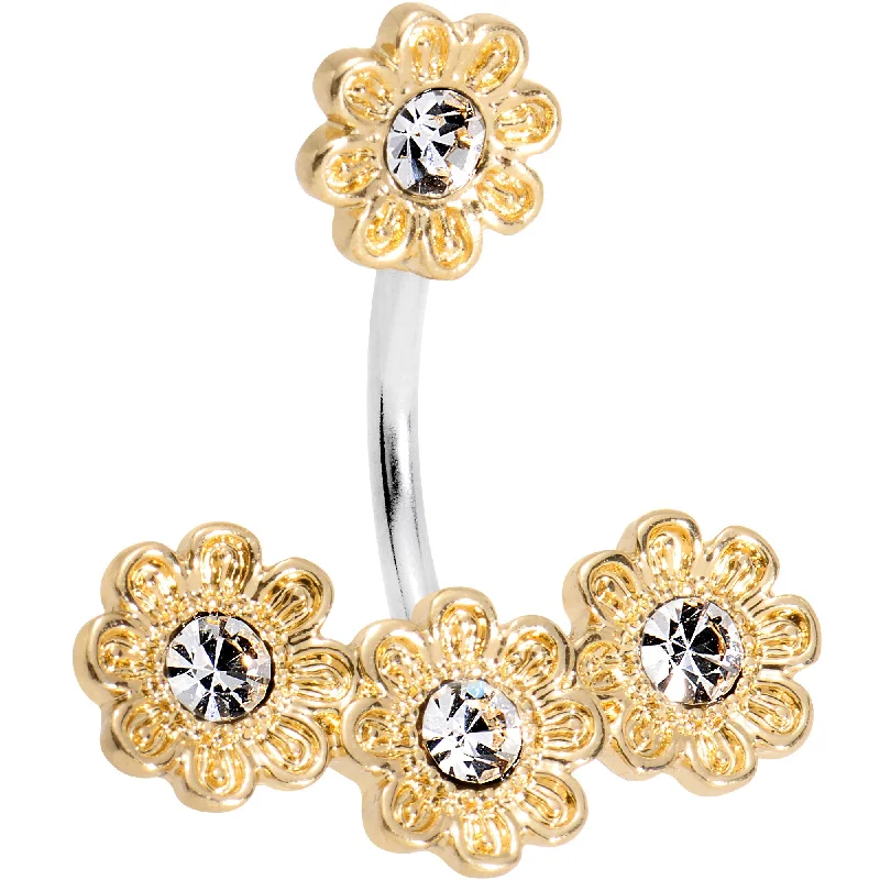 Belly Rings for Unique Fashionistas -Clear Gem Golden Flower Power Double Mount Belly Ring Belly Rings for Unique Fashionistas -Clear Gem Golden Flower Power Double Mount Belly Ring