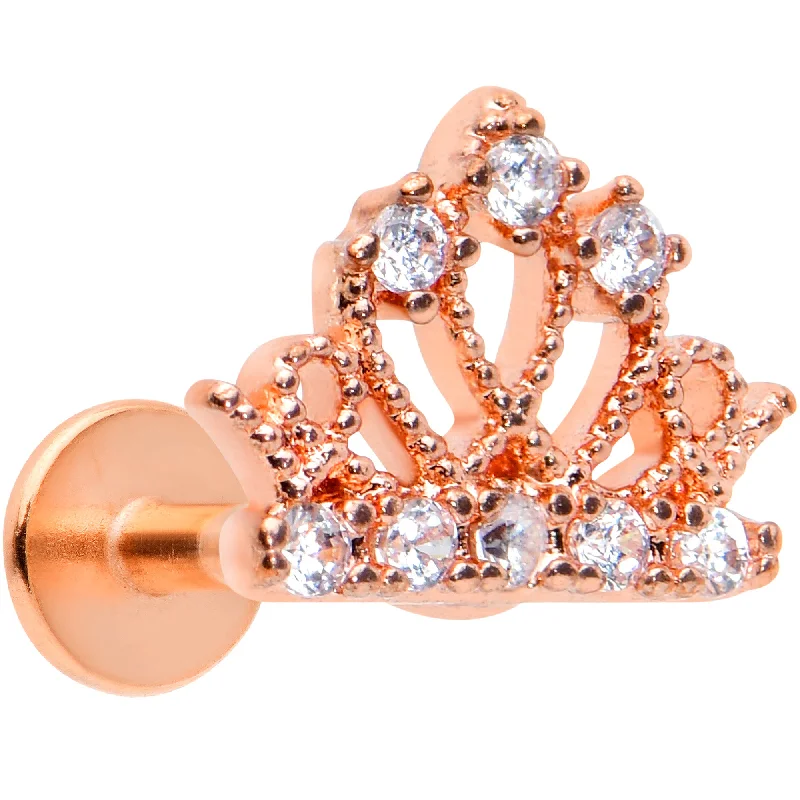 Unique Lip Rings with Creative Designs16 Gauge 1/4 Clear Gem Rose Gold Tone Royal Crown Labret Monroe Tragus