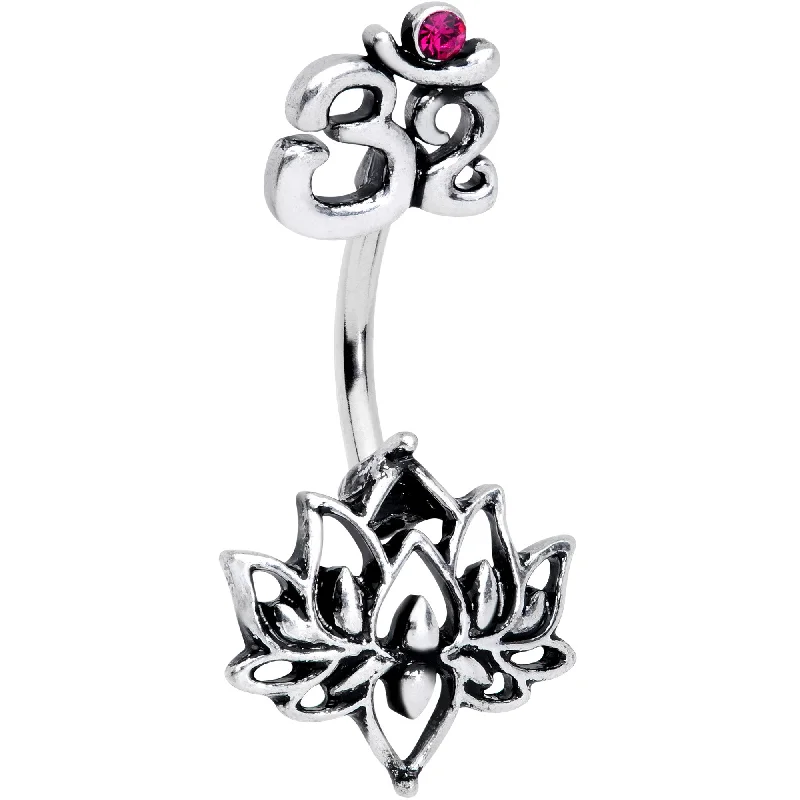 Belly Rings with Bold and Bright Stones -Red Gem Yoga Om Lotus Flower Double Mount Belly Ring Belly Rings with Bold and Bright Stones -Red Gem Yoga Om Lotus Flower Double Mount Belly Ring