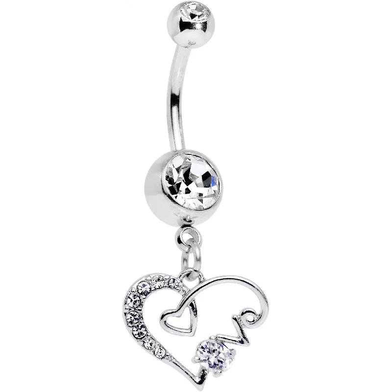 Comfortable Belly Rings with Vibrant Detailing -Clear CZ Gem Love Scrawled Double Heart Dangle Belly Ring Comfortable Belly Rings with Vibrant Detailing -Clear CZ Gem Love Scrawled Double Heart Dangle Belly Ring