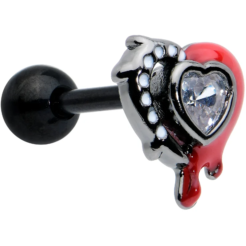 Women's Earrings – Elegant Designs for Every Personality--16 Gauge 1/4 Clear Gem Black Bleeding Heart Cartilage Tragus Earring