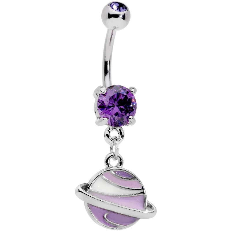 Trendy Belly Rings for Dazzling Fashion -Purple Gem Rings Of Saturn Dangle Belly Ring