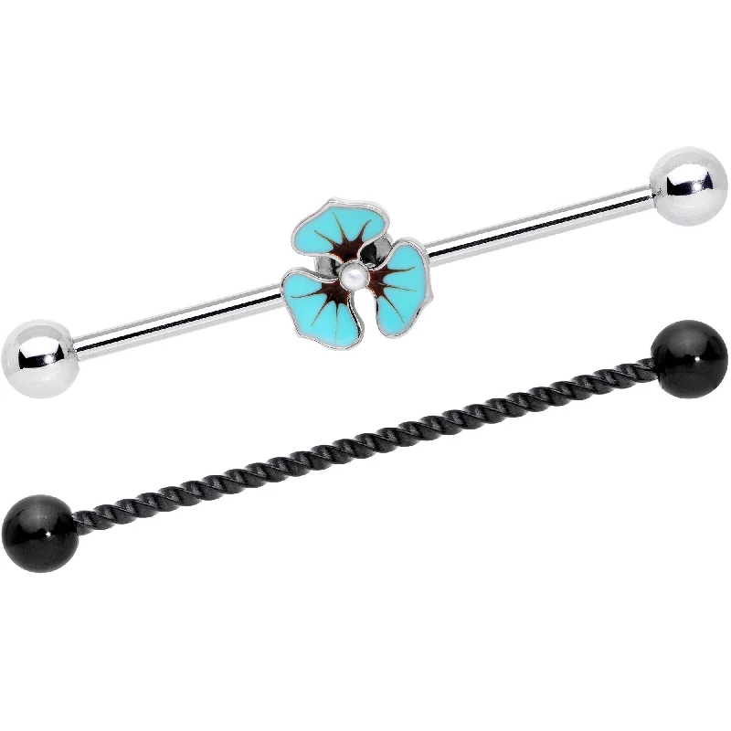 Women's Earrings – Elegant Designs for Every Personality--14 Gauge Tropic Blue Flower Black Twisted Industrial Barbell Set 38mm Women's Earrings – Elegant Designs for Every Personality--14 Gauge Tropic Blue Flower Black Twisted Industrial Barbell Set 38mm