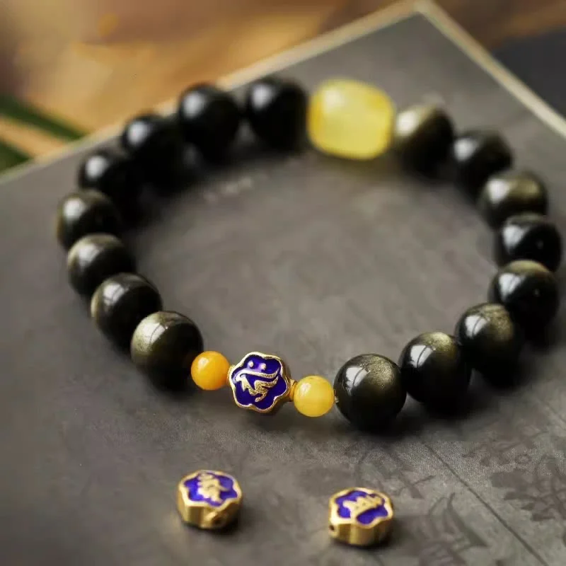 Stylish Bracelets for Men with Polished Finishes-Buddha Stones 925 Sterling Silver Chinese Zodiac Natal Buddha Natural Gold Sheen Obsidian Amber Wealth Protection Bracelet Stylish Bracelets for Men with Polished Finishes-Buddha Stones 925 Sterling Silver Chinese Zodiac Natal Buddha Natural Gold Sheen Obsidian Amber Wealth Protection Bracelet