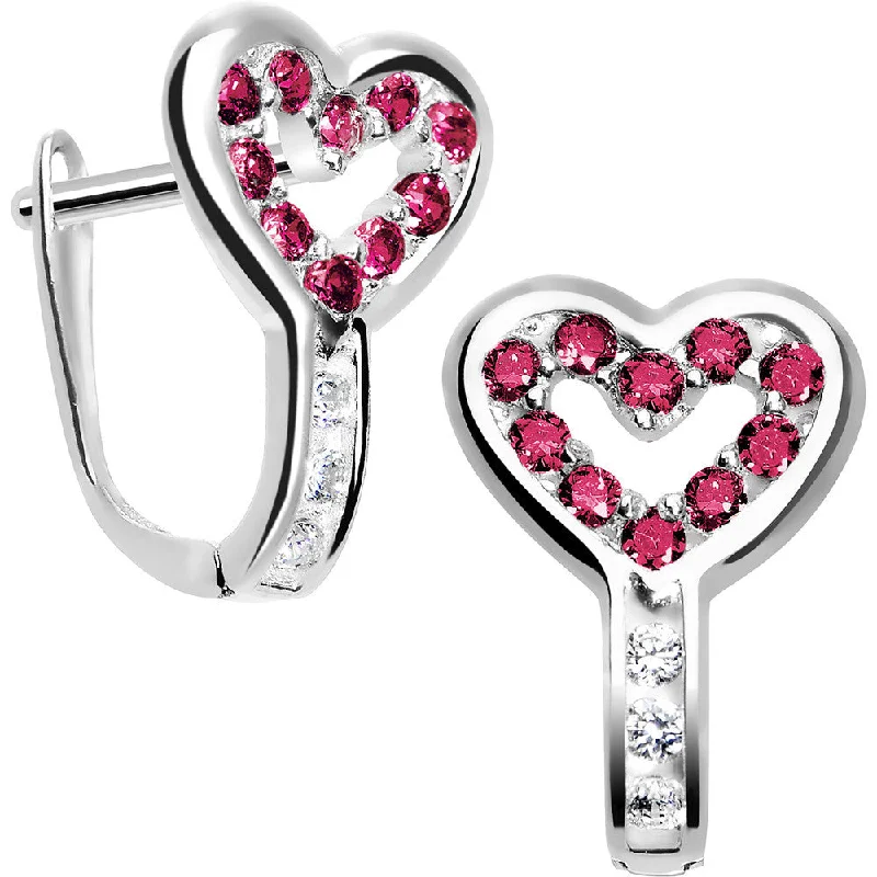 Women's Earrings – Elegant Designs for Every Personality--Sterling Silver Heart CZ July Birthstone Youth Leverback Earrings