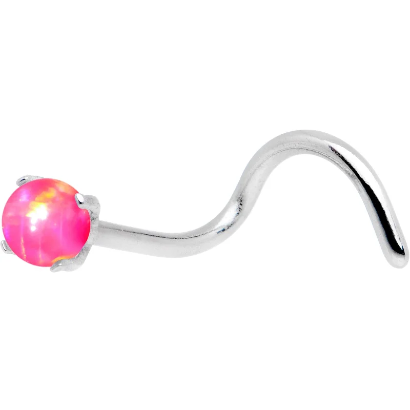 Nose Rings for All Fashion Styles -20 Gauge Pink Faux Opal Pronged Left Nose Screw