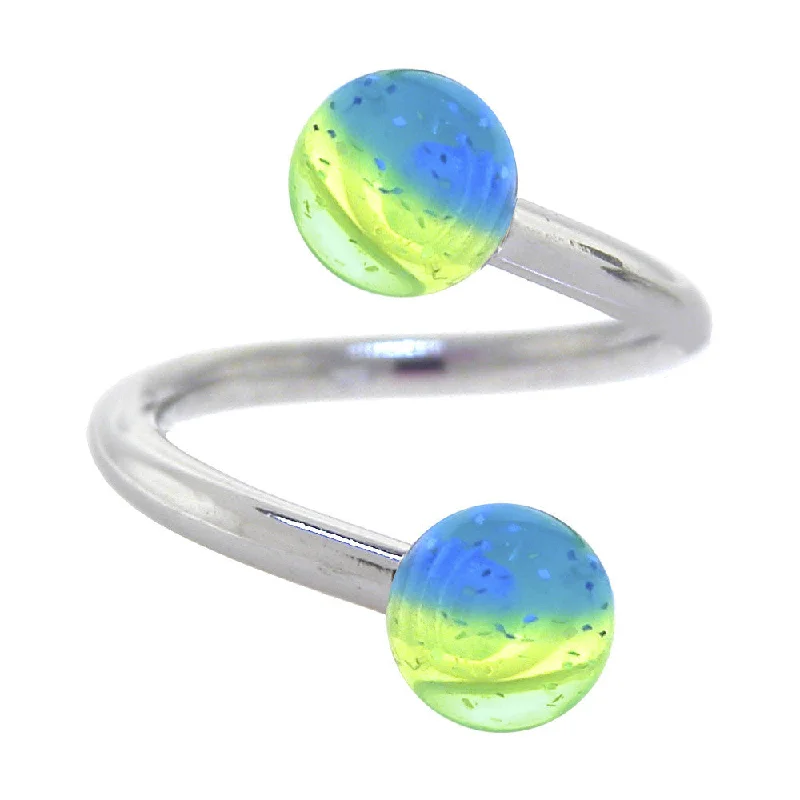 Unique Belly Rings with Elegant Features -Two-tone Blue Green GLITTER Spiral Belly Button Ring Unique Belly Rings with Elegant Features -Two-tone Blue Green GLITTER Spiral Belly Button Ring