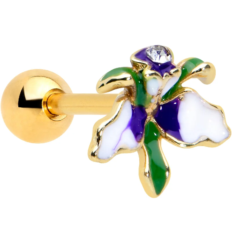 Women's Earrings – Elegant Designs for Every Personality--16 Gauge 1/4 Clear Gem Gold Tone Iris Flower Cartilage Tragus Earring Women's Earrings – Elegant Designs for Every Personality--16 Gauge 1/4 Clear Gem Gold Tone Iris Flower Cartilage Tragus Earring