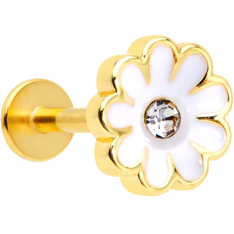 Lip Rings for Everyday Style16 Gauge 5/16 Clear Gem Gold Tone Daisy Flower Labret Monroe Tragus