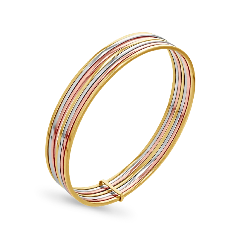 Men's Bracelets with Engravable Features-Tricolor Seven Stack Bangle