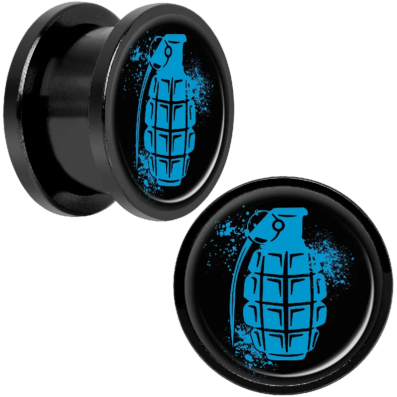 Women's Earrings – Elegant Designs for Every Personality--Blue Grenade Black Anodized Screw Fit Plug Set 9/16