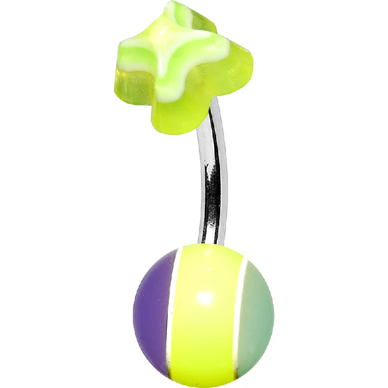 Sparkling Belly Rings for Beautiful Shine -Green Acrylic Multi Layered Striped Ball Cross Flower Belly Ring Sparkling Belly Rings for Beautiful Shine -Green Acrylic Multi Layered Striped Ball Cross Flower Belly Ring