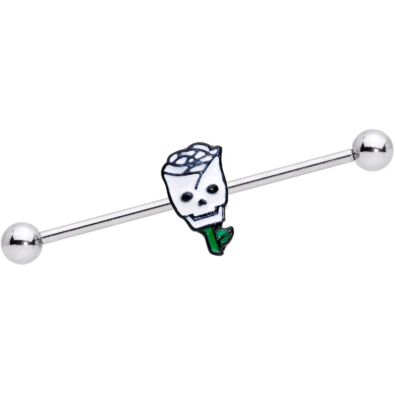 Women's Earrings – Elegant Designs for Every Personality--14 Gauge Skull White Rose Valentines Industrial Barbell 38mm Women's Earrings – Elegant Designs for Every Personality--14 Gauge Skull White Rose Valentines Industrial Barbell 38mm
