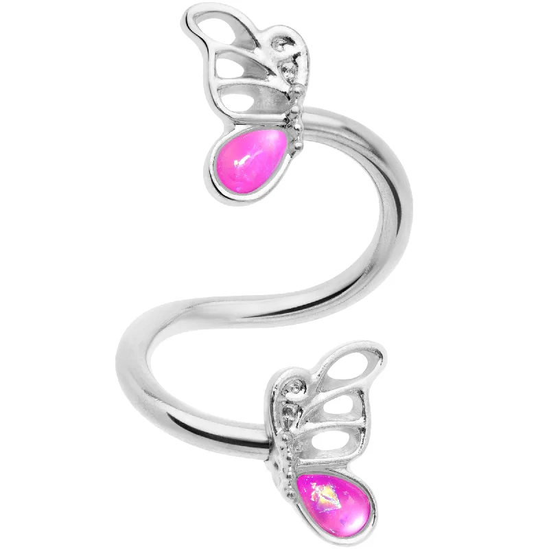 Comfortable Belly Rings with Custom Finish -Pink Faux Opal Butterfly Spiral Twister Belly Ring Comfortable Belly Rings with Custom Finish -Pink Faux Opal Butterfly Spiral Twister Belly Ring