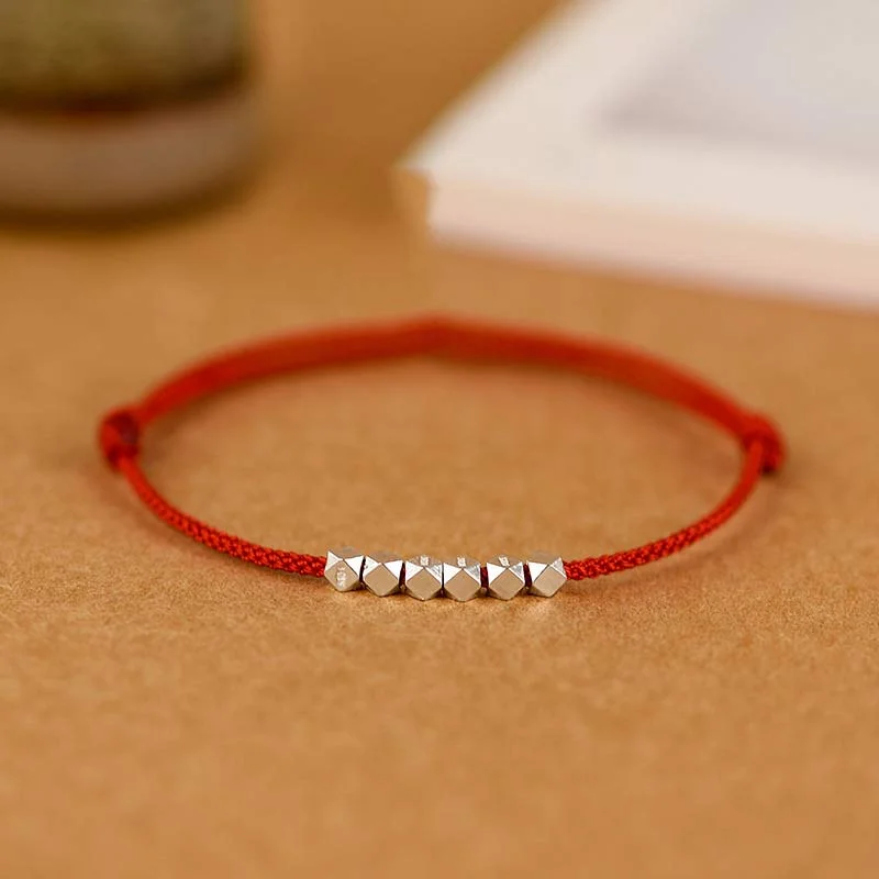 Simple Bracelets for Men-Buddha Stones 925 Sterling Silver Red String Braid Bracelet Anklet