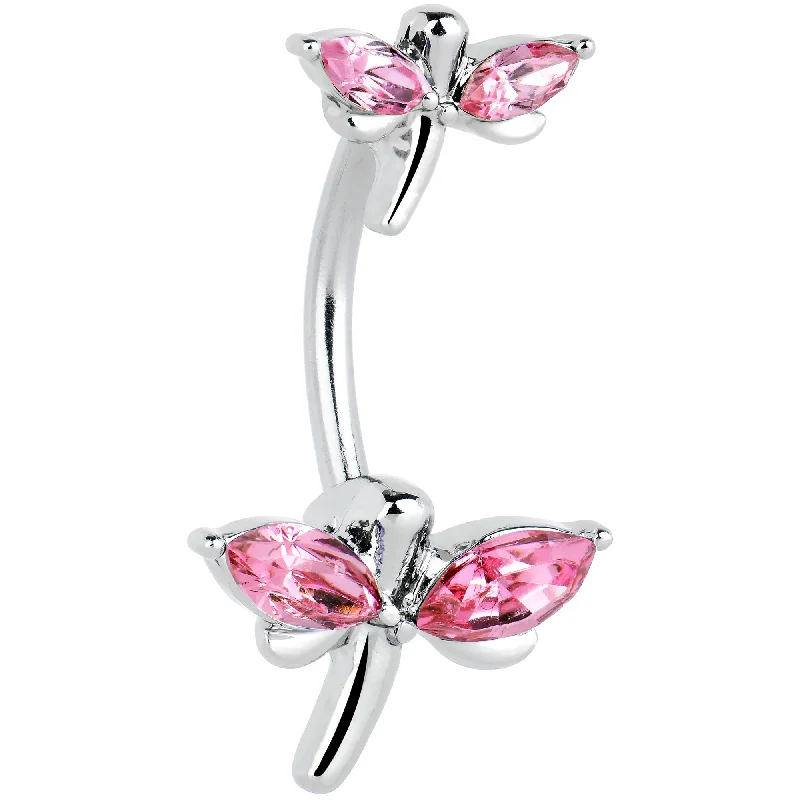 Comfortable Belly Rings with Stunning Detail -Pink Gem Simple Stylized Dragonfly Double Mount Belly Ring Comfortable Belly Rings with Stunning Detail -Pink Gem Simple Stylized Dragonfly Double Mount Belly Ring