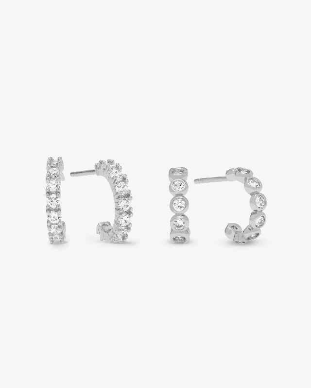 Women's Earrings – Elegant Designs for Every Personality--"They're So Cute" Huggie Set - Silver|White Diamondettes Women's Earrings – Elegant Designs for Every Personality--"They're So Cute" Huggie Set - Silver|White Diamondettes