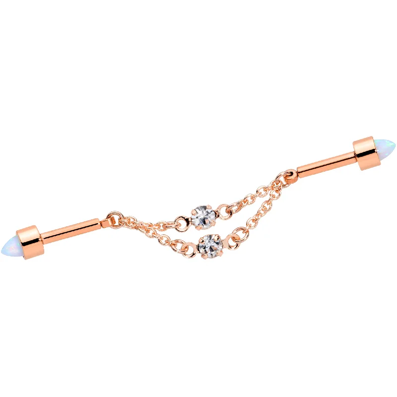 Women's Earrings – Elegant Designs for Every Personality--14 Gauge White Synth Opal Rose Gold Tone Dangle Double Industrial 38mm Women's Earrings – Elegant Designs for Every Personality--14 Gauge White Synth Opal Rose Gold Tone Dangle Double Industrial 38mm