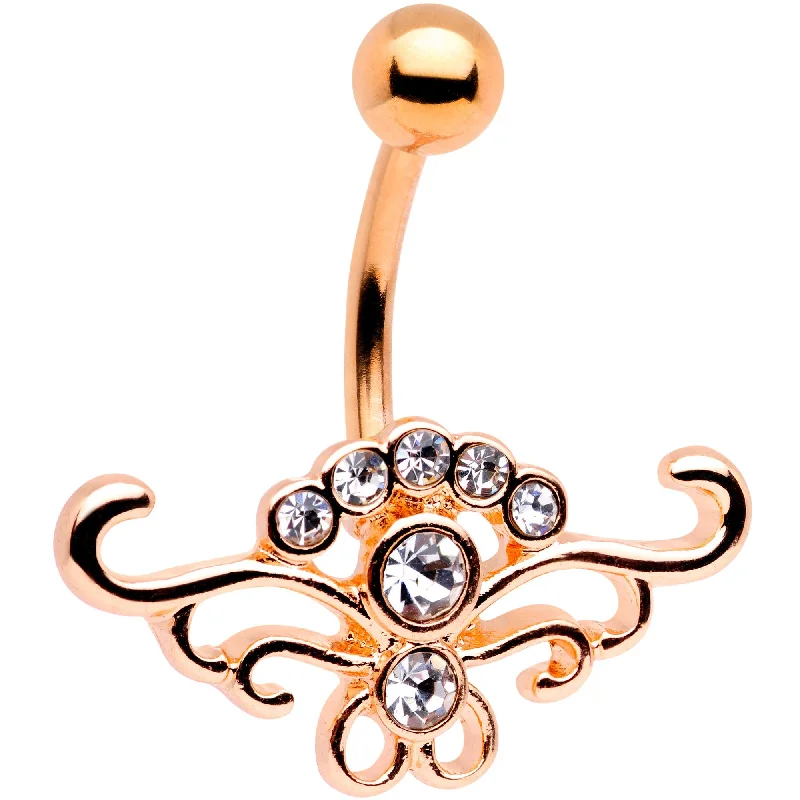 Classic Belly Rings for Subtle Style -Clear Gem Rose Gold Tone Electroplated Summer Breeze Belly Ring Classic Belly Rings for Subtle Style -Clear Gem Rose Gold Tone Electroplated Summer Breeze Belly Ring