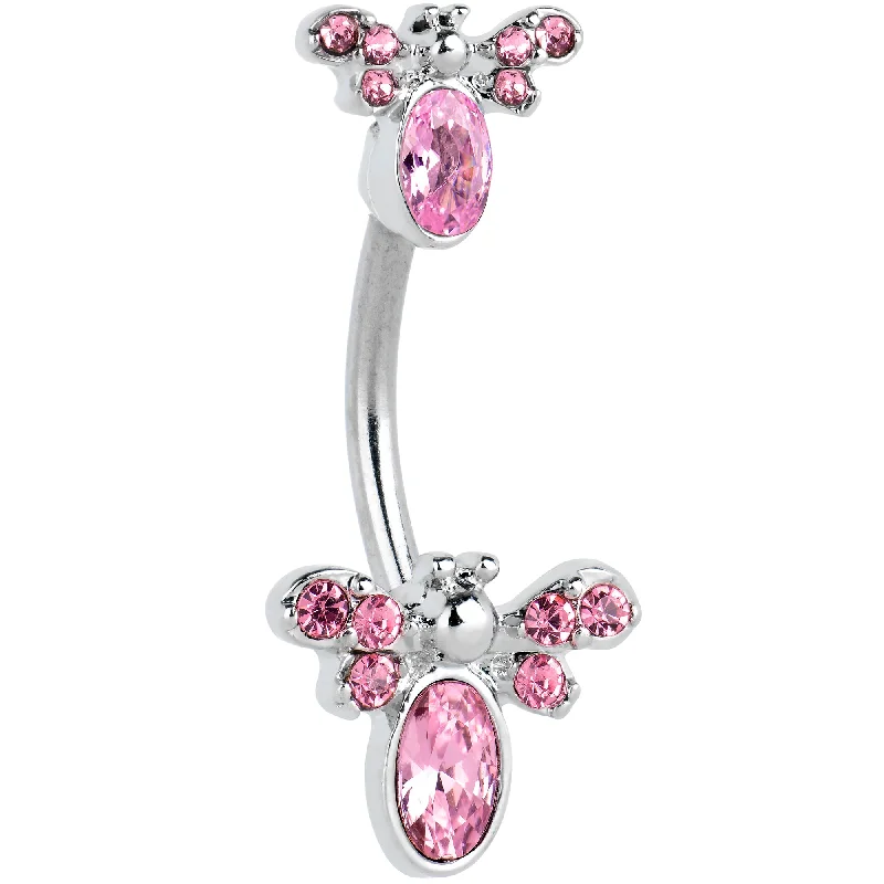 Belly Rings with Designer Accents for Bold Fashion -Pink Gem Fanciful Butterfly Double Mount Belly Ring Belly Rings with Designer Accents for Bold Fashion -Pink Gem Fanciful Butterfly Double Mount Belly Ring