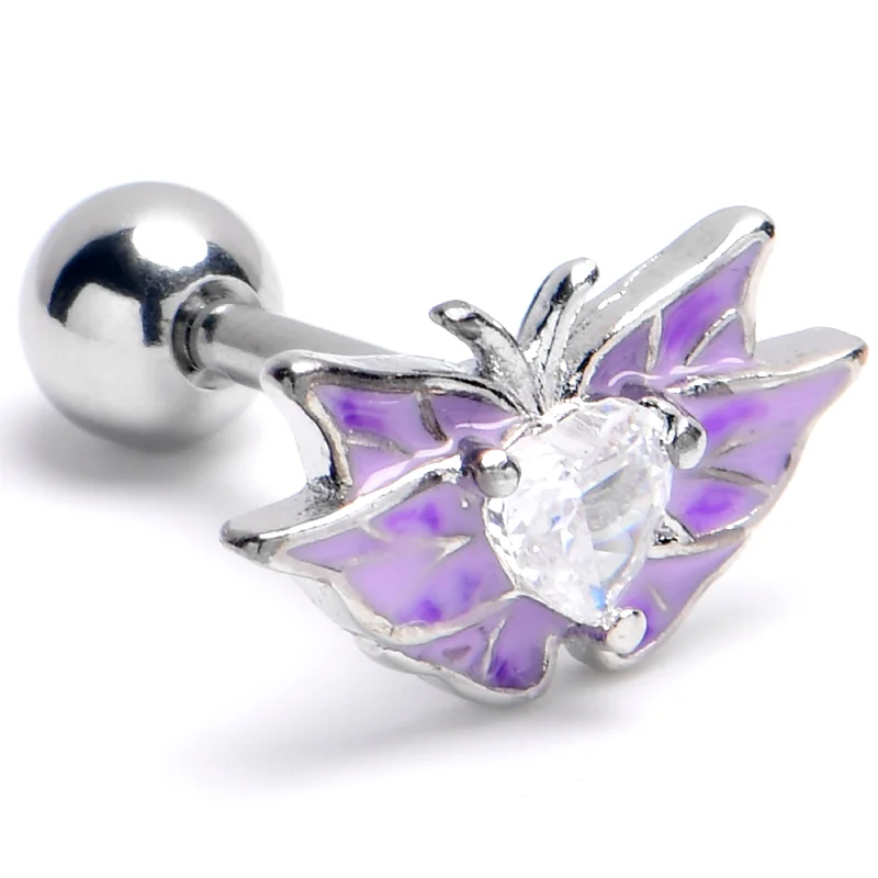Women's Earrings – Elegant Designs for Every Personality--16 Gauge 1/4 Clear Gem Heart Butterfly Purple Cartilage Tragus Earring Women's Earrings – Elegant Designs for Every Personality--16 Gauge 1/4 Clear Gem Heart Butterfly Purple Cartilage Tragus Earring
