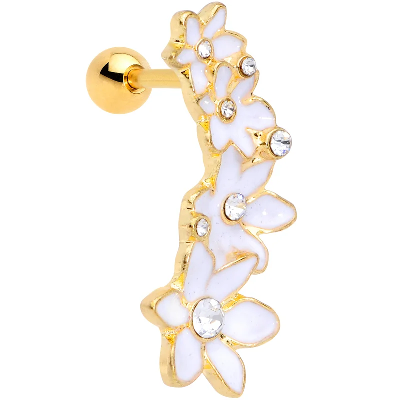 Women's Earrings – Elegant Designs for Every Personality--16 Gauge 1/4 Clear CZ Gem Gold Tone White Flower Left Cartilage Tragus