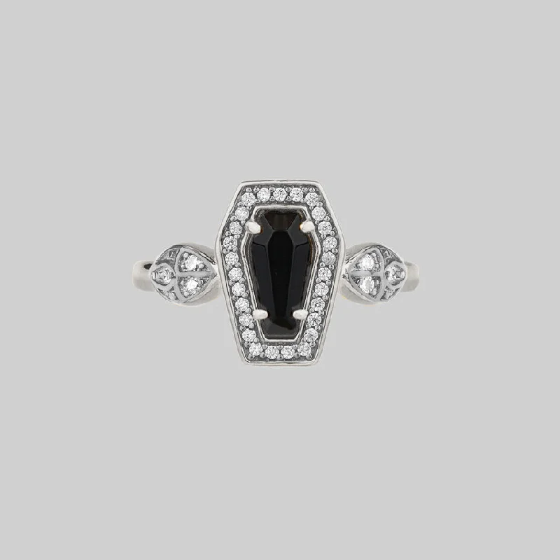 Chic Women's Rings for Fashion-Forward Looks-MORI. Black Onyx & Crystal Coffin Silver Ring Chic Women's Rings for Fashion-Forward Looks-MORI. Black Onyx & Crystal Coffin Silver Ring
