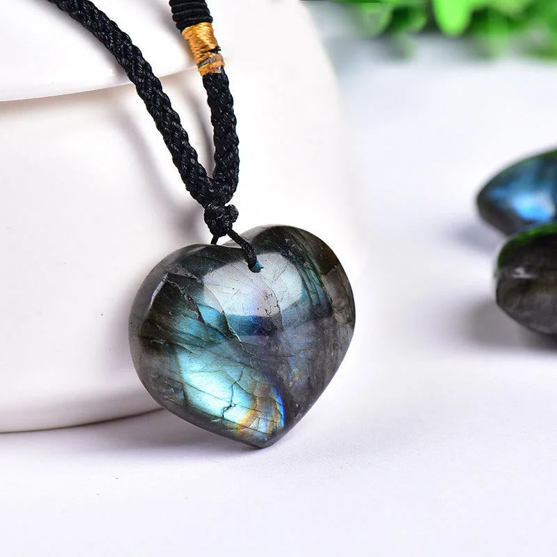 Shop Classic Women's  Necklaces & Pendants with a Modern Twist-Buddha Stones Labradorite Love Heart Support Necklace Pendant