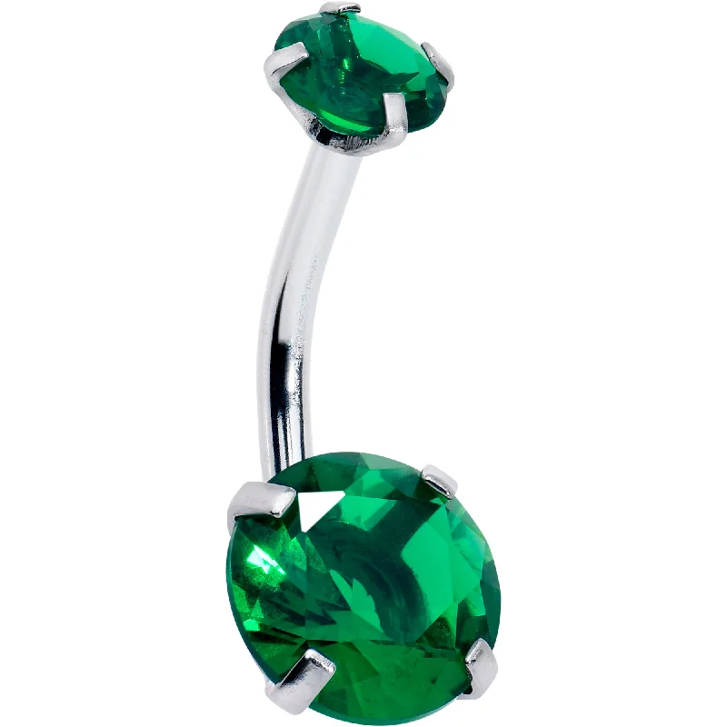 Stylish Belly Rings with Elegant Touches -Emerald Green Gem May Birthstone Double Mount Belly Ring