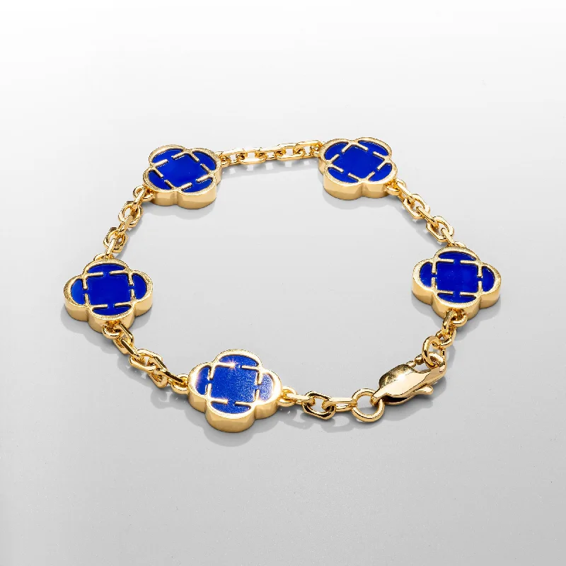 Vintage Style Bracelets for Men-Blue Clover Stone Bracelet (Gold)